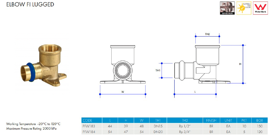 METPRESS Press Fit Elbow FI Lugged - Brass