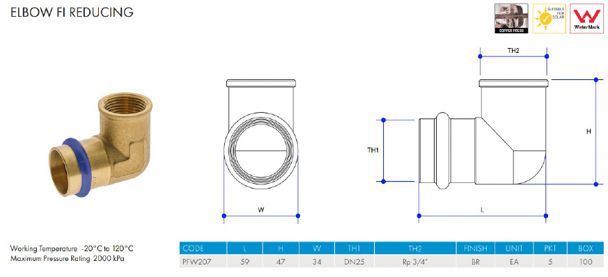 METPRESS Press Fit Reducing Elbow FI - Brass