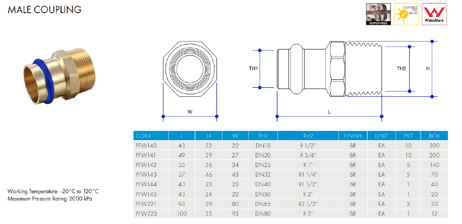 METPRESS Press Fit Male Coupling - Brass