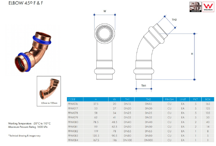 METPRESS Press Fit Elbow 45° F &amp; F