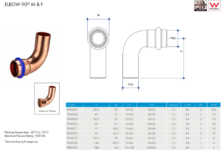 METPRESS Press Fit Elbow 90° M &amp; F