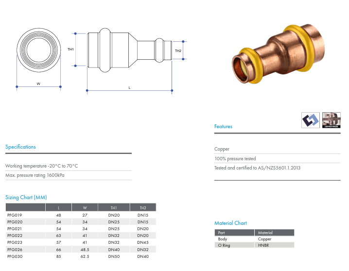 METPRESS Press Fit Gas Reducing Coupling - Copper