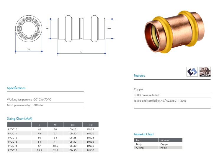 METPRESS Press Fit Gas Slip Repair Coupling - Copper