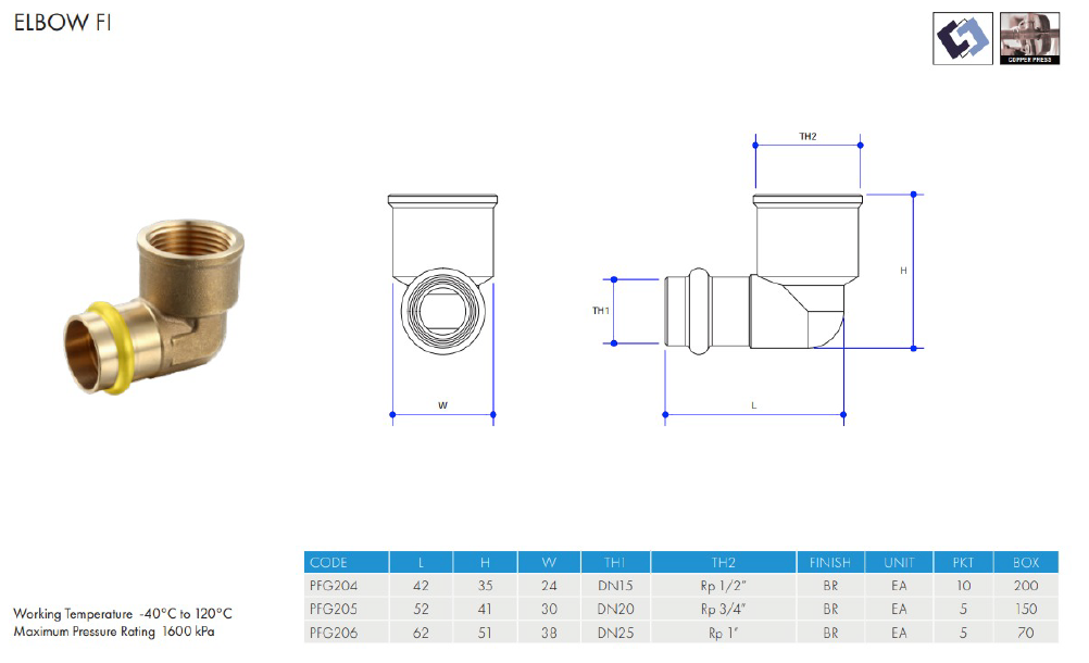 METPRESS Press Fit Gas Female Elbow - Brass