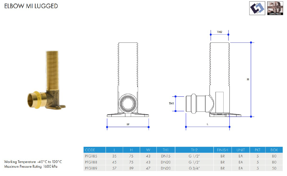 METPRESS Press Fit Gas Male Elbow lugged - Brass