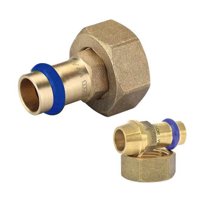 METPRESS Press Fit Swivel Nut Adaptor Female Flat Seat - Brass