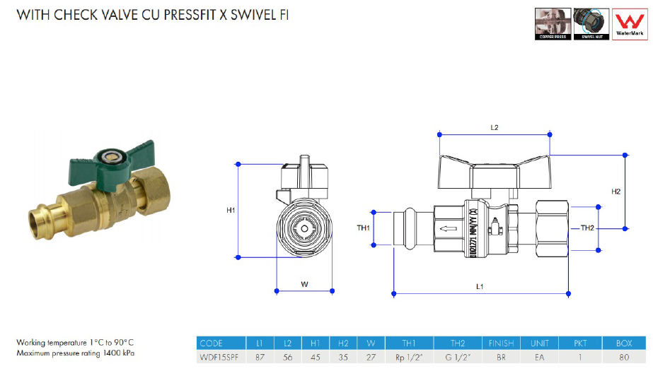 METPRESS Press Fit Non-Return Dual Isolation Valve - Hot Water Systems