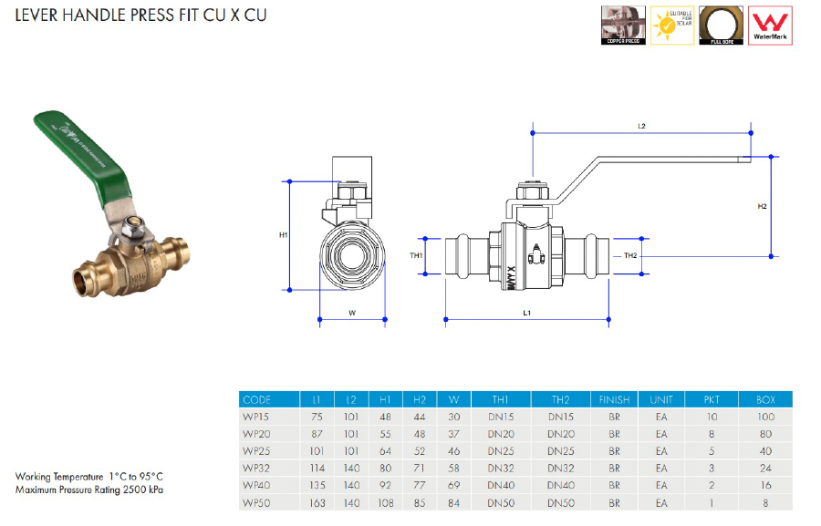 METPRESS Press Fit Lever Handle Ball Valve CU x CU