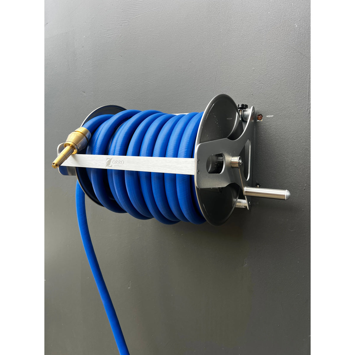 Zorro Stainless Steel Hose Reel 12mm Hi-Flex Hose Brass Connector & Nozzle