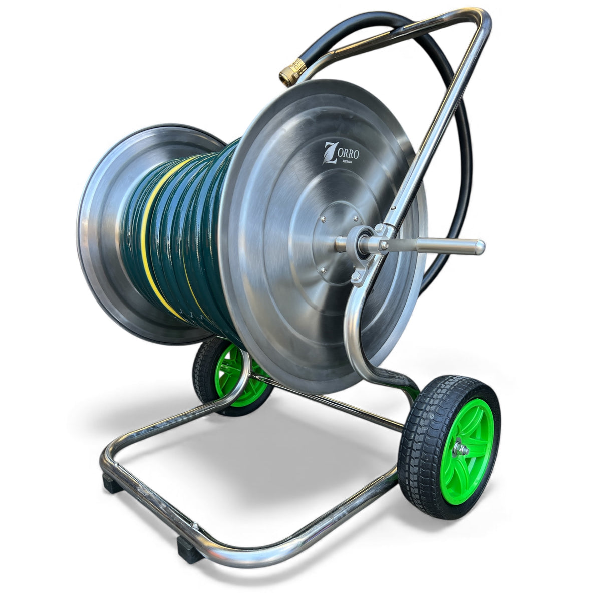 ZORRO Stainless Steel 2 Wheel Cart Proline Water Hose Brass Fitting & Nozzle