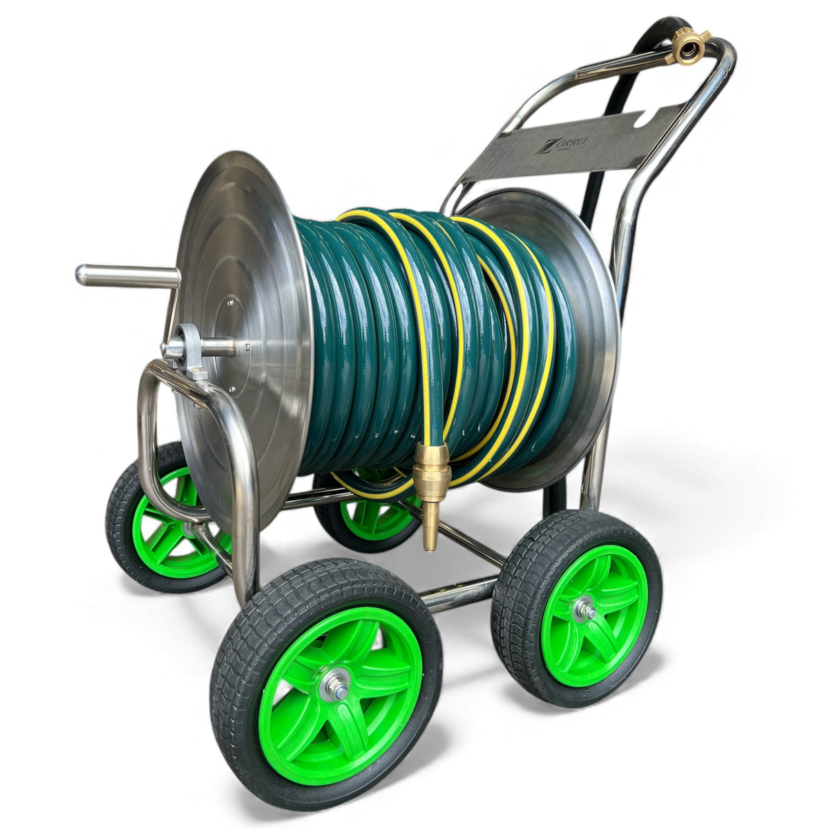 ZORRO Stainless Steel Trolley with Proline Garden Hose Brass Fitting & Nozzle