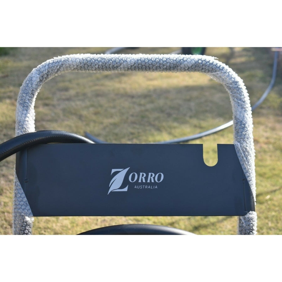 HOSE FACTORY 19mm Black Fire Hose with ZORRO Steel Cart Trolley &amp; Set of Brass Fittings