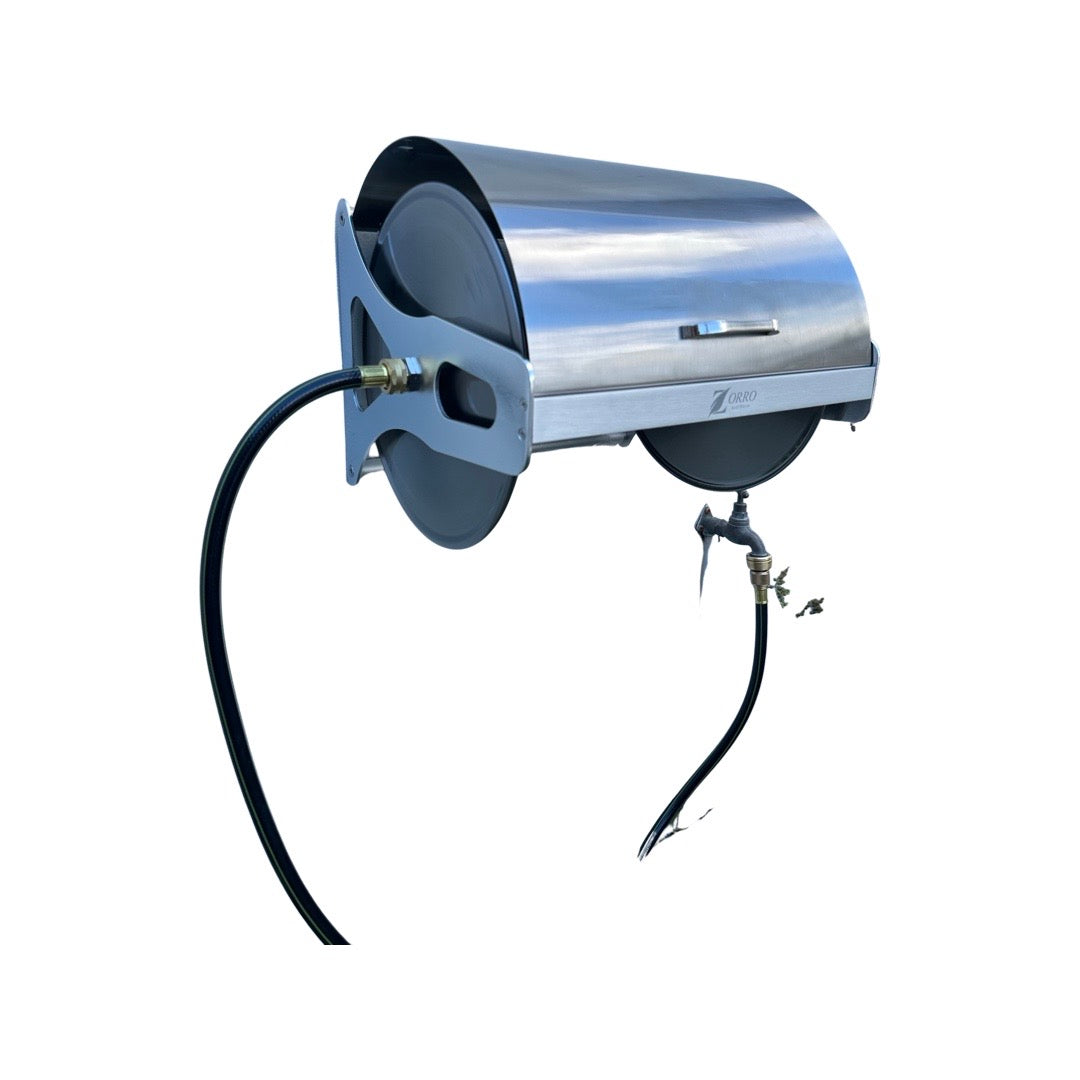 ZORRO Stainless Steel Mountable Reel with Lid &amp; Extension Hose