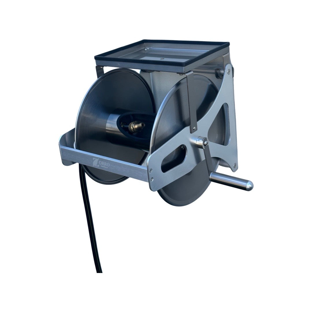 ZORRO Stainless Steel Mountable Reel with Shelf &amp; Extension Hose