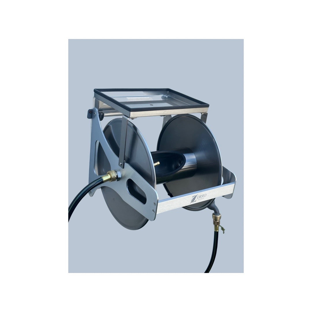 ZORRO Stainless Steel Mountable Reel with Shelf &amp; Extension Hose