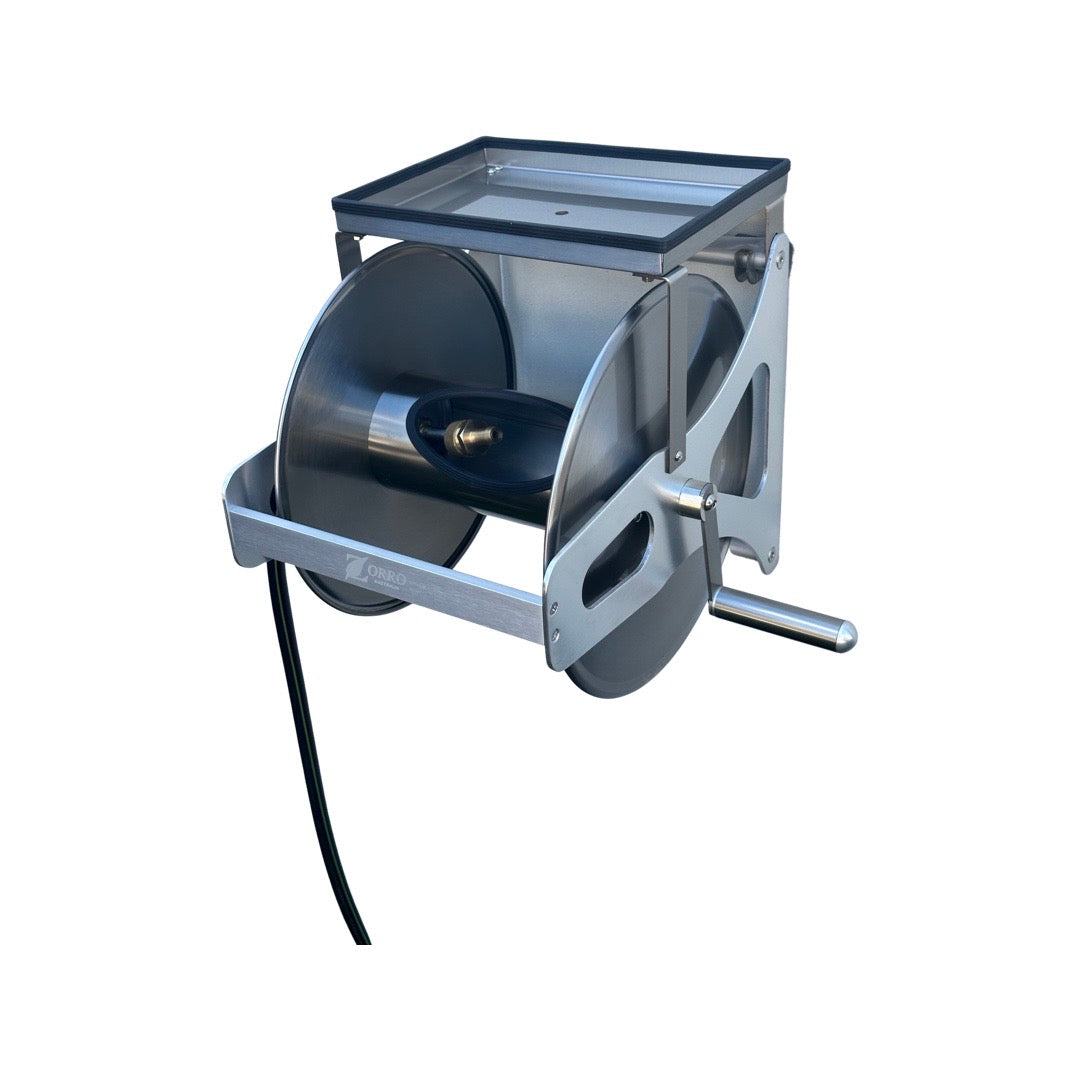 ZORRO Stainless Steel Mountable Reel with Shelf &amp; Extension Hose