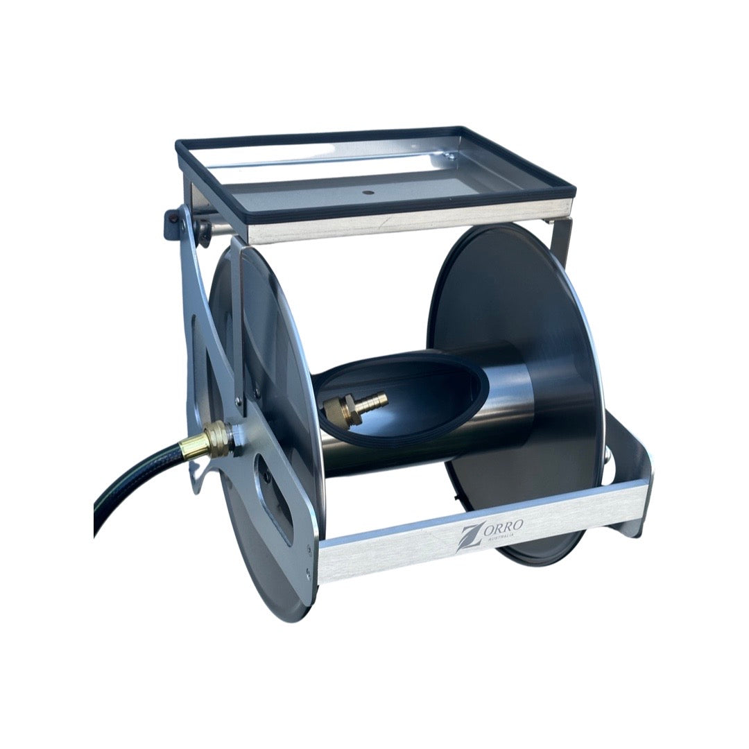 ZORRO Compact Stainless Steel Mountable Reel with Shelf &amp; Extension Hose