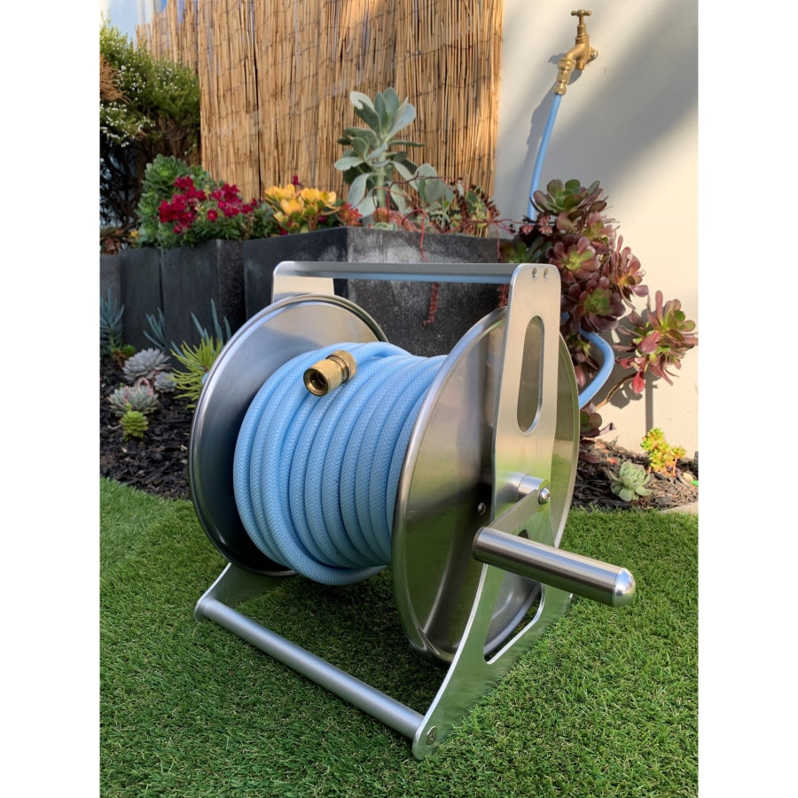 ZORRO Stainless Steel Hose &amp; Reel Bundle with 20M Drinking Water Hose, Brass Fittings &amp; Extension Hose