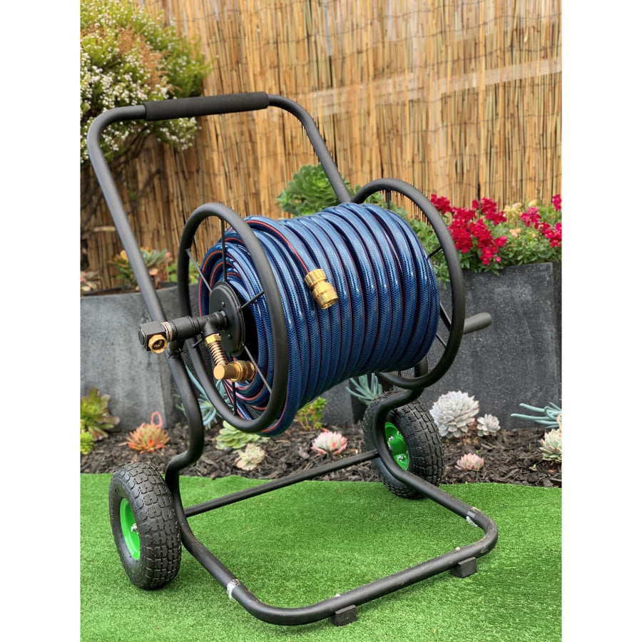 HOSE FACTORY 12mm Garden Hose with NEW ZORRO 2 Wheel Cart & Brass Connectors