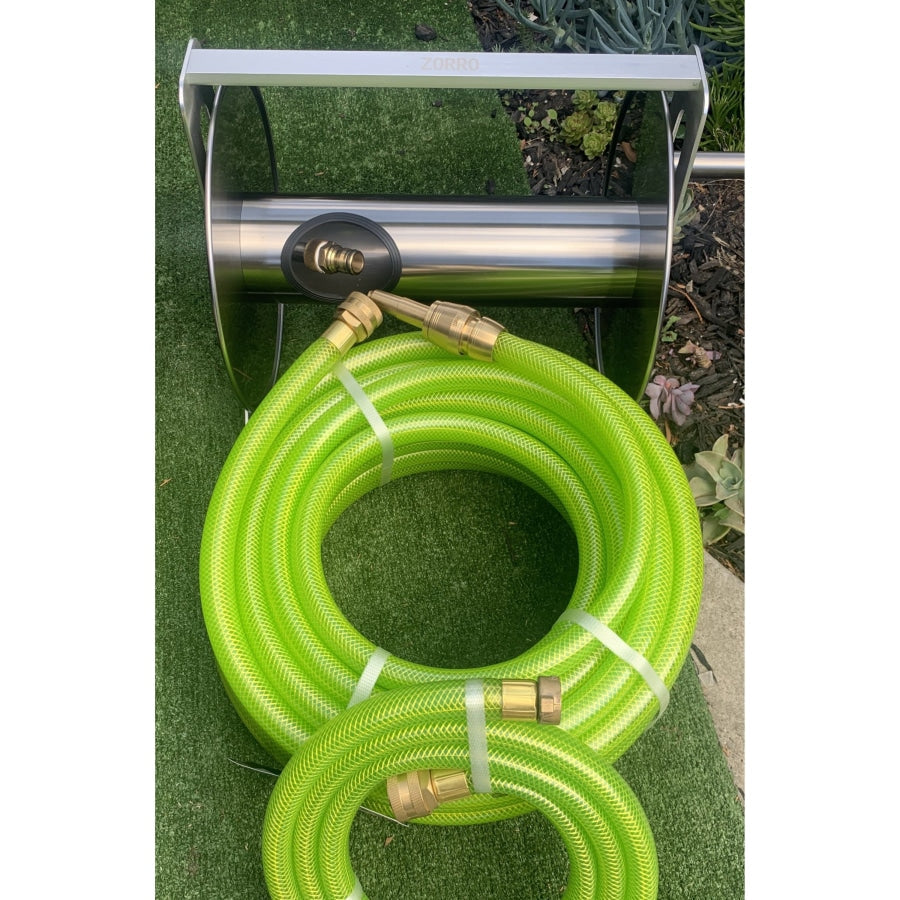 Zorro Stainless Steel Hose Reel &amp; Aquamate Bundle With Brass Fittings. 20Mt X 20Mm Bundles
