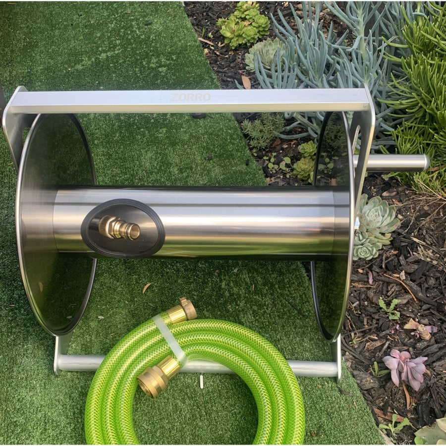 Zorro Stainless Steel Hose Reel &amp; Aquamate Bundle With Brass Fittings. 20Mt X 20Mm Bundles